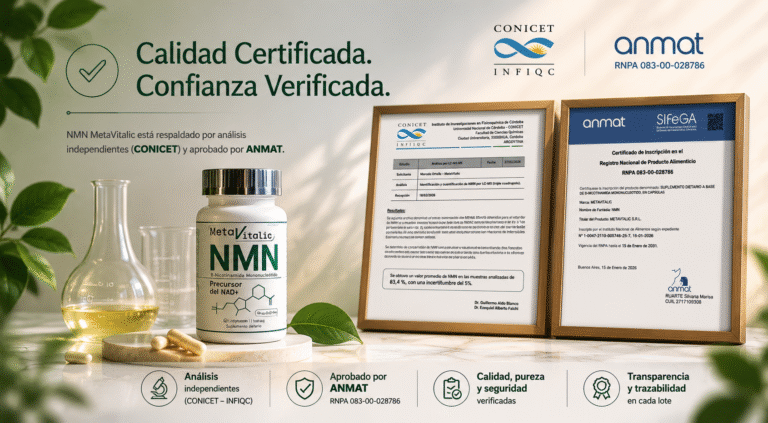 NMN MetaVitalic: Registrado ante ANMAT y Certificacion de Pureza de un Instituto del CONICET